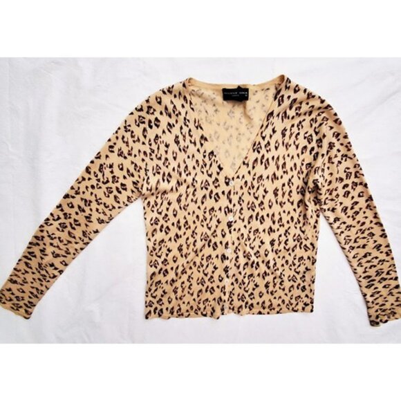 Silk Knit Leopard Print Cardigan Sweater August Silk Size S Layer Y2K Mob Wife - Picture 4 of 7